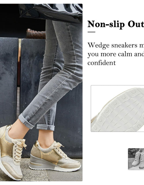 Load image into Gallery viewer, Gold High Heel Wedge Sneakers SM1-GOLD-6.5A Women Lace Up New
