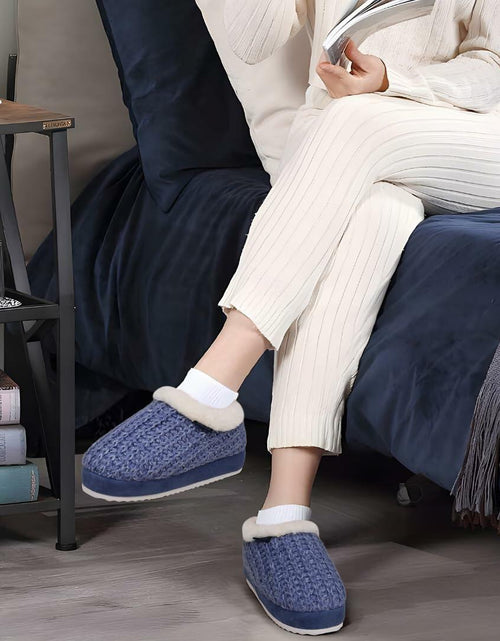 Load image into Gallery viewer, KuaiLu Womens Blue Plush Platform Slippers Memory Foam Warm Size 8
