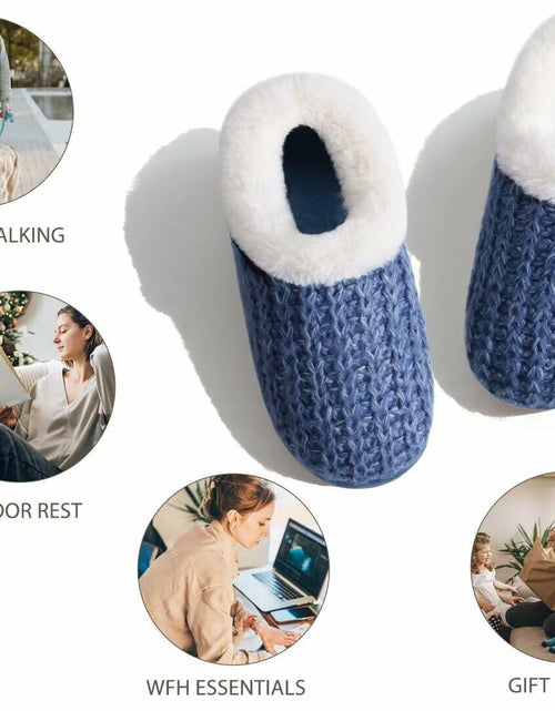 Load image into Gallery viewer, KuaiLu Womens Blue Plush Platform Slippers Memory Foam Warm Size 8
