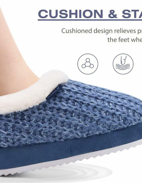 Load image into Gallery viewer, KuaiLu Womens Blue Plush Platform Slippers Memory Foam Warm Size 8
