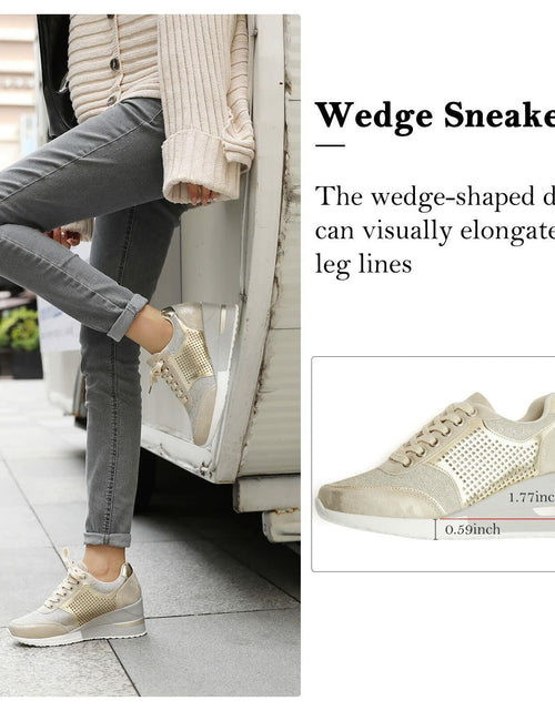 Load image into Gallery viewer, Gold High Heel Wedge Sneakers SM1-GOLD-6.5A Women Lace Up New
