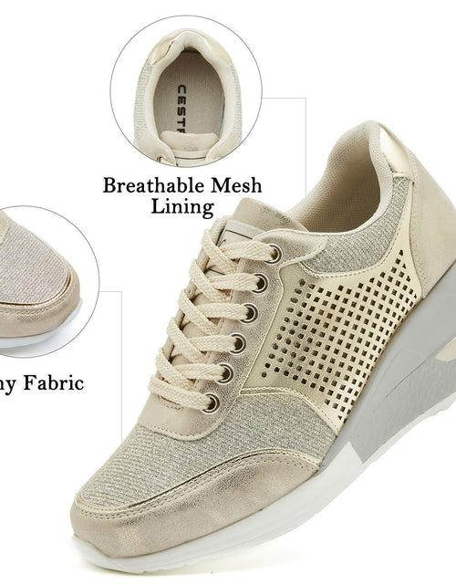Load image into Gallery viewer, Gold High Heel Wedge Sneakers SM1-GOLD-6.5A Women Lace Up New
