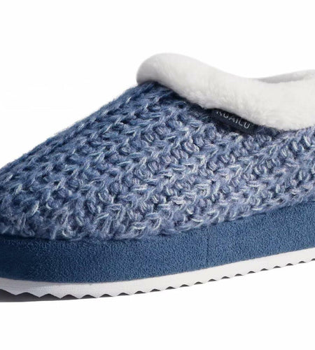 KuaiLu Womens Blue Plush Platform Slippers Memory Foam Warm Size 8