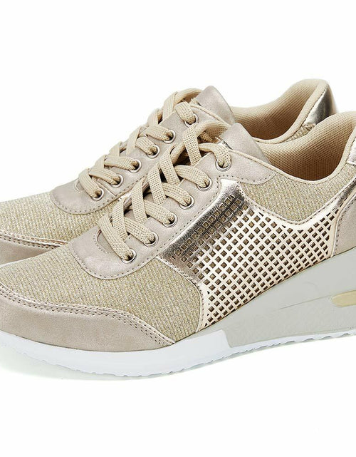 Load image into Gallery viewer, Gold High Heel Wedge Sneakers SM1-GOLD-6.5A Women Lace Up New

