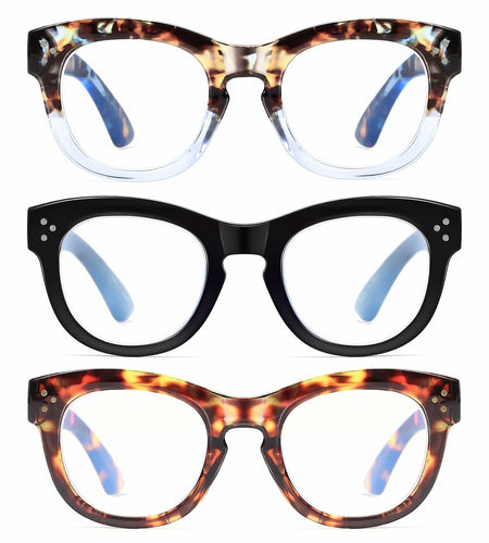 LADEESSE 3 Pack Oprah Style Reading Glasses +2.50 Blue Light Blocking