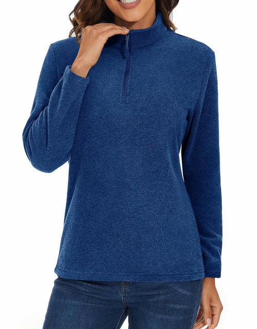 Load image into Gallery viewer, MAGCOMSEN Women's 1/4 Zip Fleece Pullover D Blue Size M Warm Comfort
