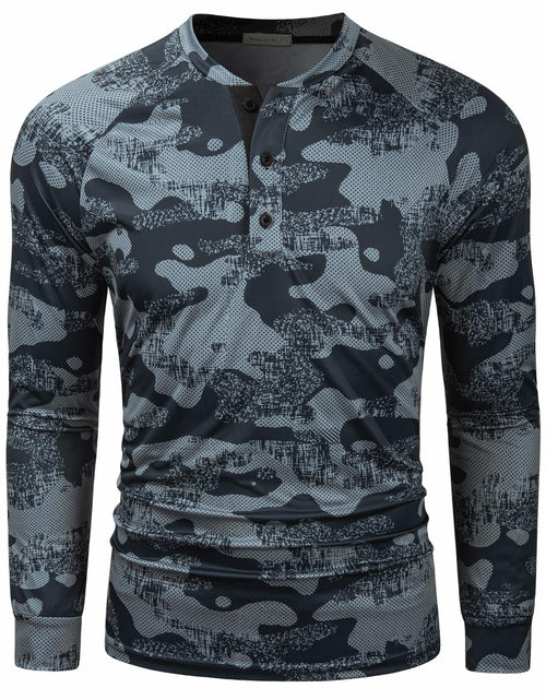 Load image into Gallery viewer, Wancafoke Men's Long Sleeve Henley Shirt Quick Dry Collarless Lake Blue - Size L

