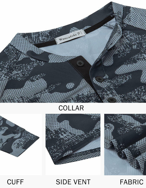 Load image into Gallery viewer, Wancafoke Men's Long Sleeve Henley Shirt Quick Dry Collarless Lake Blue - Size L
