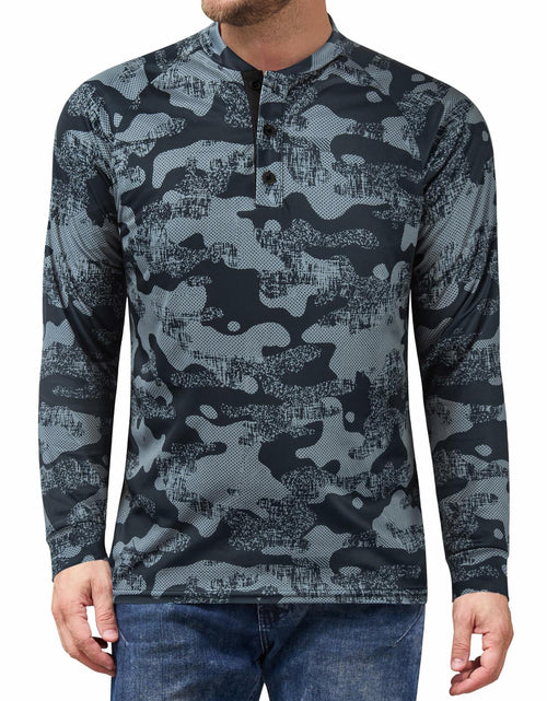 Load image into Gallery viewer, Wancafoke Men's Long Sleeve Henley Shirt Quick Dry Collarless Lake Blue - Size L

