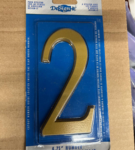Whitehall Design-It House Number 2 Plaque – 4.75" Gold Finish