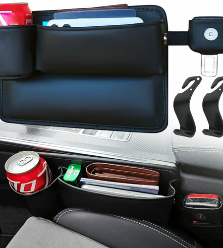 Upgrade Car Side Gap Filler Organizer Black with Cup Holder & Hooks