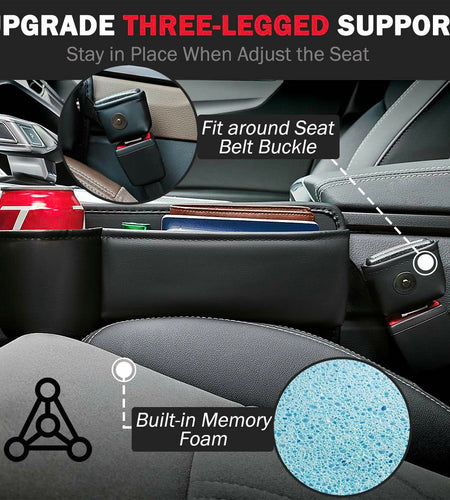 Upgrade Car Side Gap Filler Organizer Black with Cup Holder & Hooks