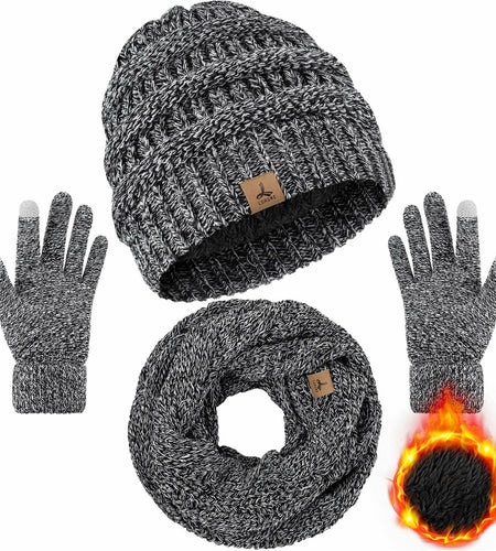 Warm Fleece Hat, Gloves & Scarf Set - Touchscreen Compatible, Unisex 3PCS