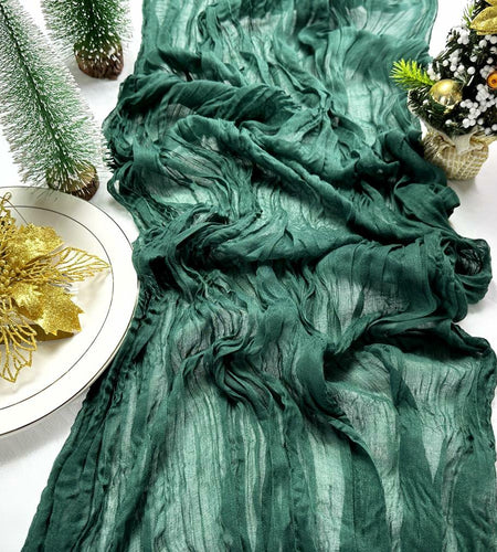 Booque Valley 3 Pack Green Cheesecloth Christmas Table Runner 35x120in Boho