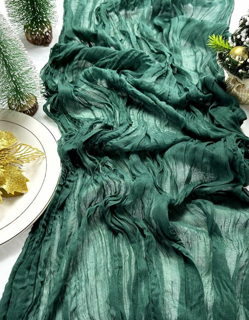 Load image into Gallery viewer, Booque Valley 3 Pack Green Cheesecloth Christmas Table Runner 35x120in Boho

