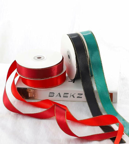 BAEKZ 1in Black Satin Ribbon Gold Edged 50 Yd Roll Flower Gift Decor