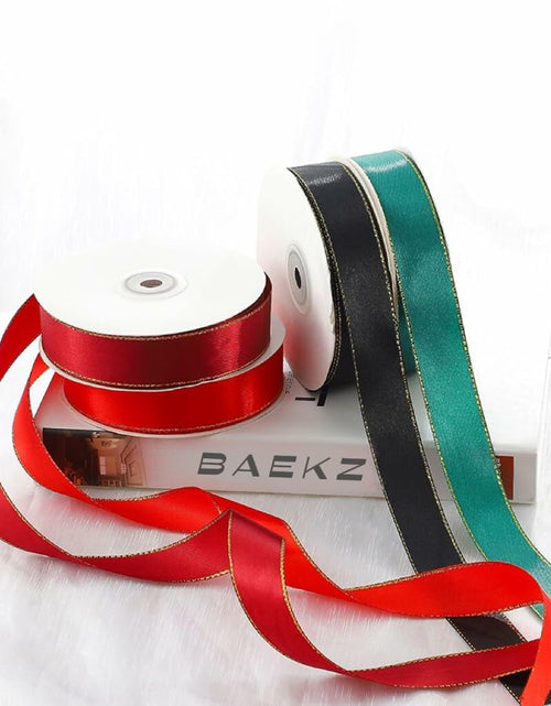 Load image into Gallery viewer, BAEKZ 1in Black Satin Ribbon Gold Edged 50 Yd Roll Flower Gift Decor
