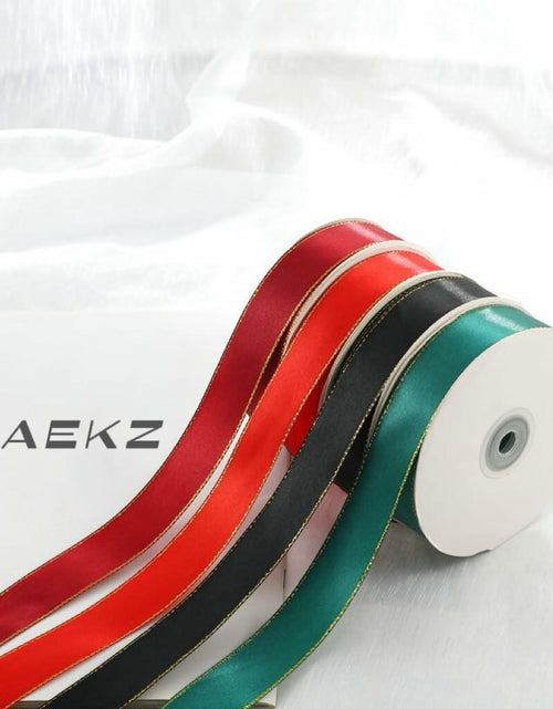 Load image into Gallery viewer, BAEKZ 1in Black Satin Ribbon Gold Edged 50 Yd Roll Flower Gift Decor
