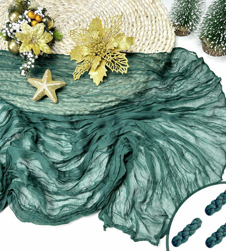 Booque Valley 3 Pack Green Cheesecloth Christmas Table Runner 35x120in Boho