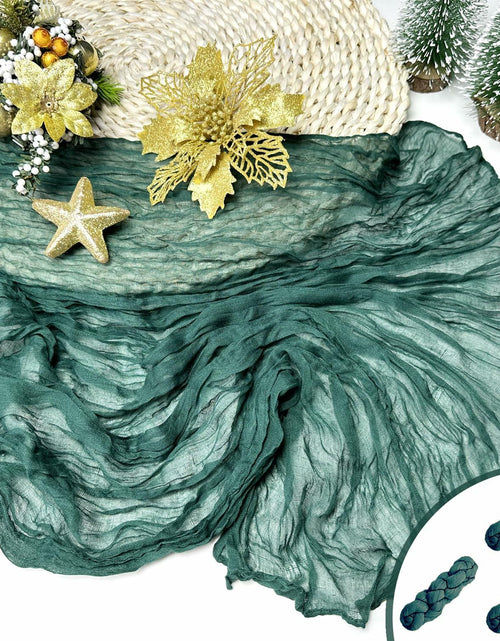 Load image into Gallery viewer, Booque Valley 3 Pack Green Cheesecloth Christmas Table Runner 35x120in Boho

