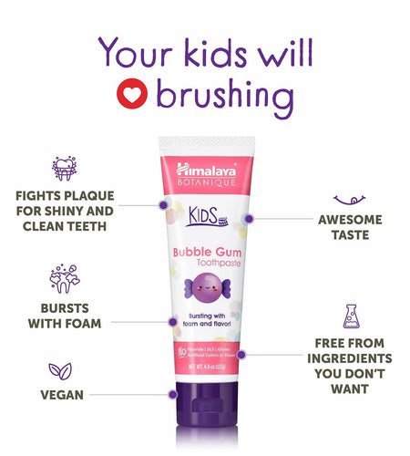 Himalaya Botanique Kids Toothpaste Herbal Bubble Gum Flavor Fluoride-Free 4oz