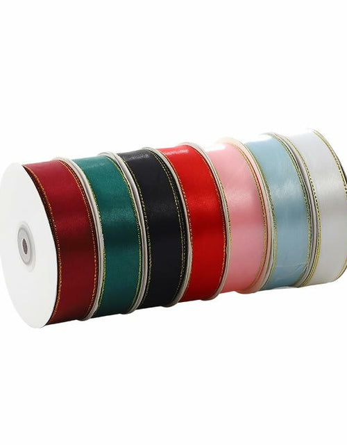 Load image into Gallery viewer, BAEKZ 1in Black Satin Ribbon Gold Edged 50 Yd Roll Flower Gift Decor
