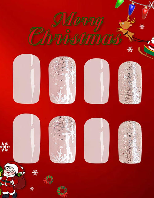 Load image into Gallery viewer, 24 Pcs Medium Christmas Press-on Nails Glossy Design Square with Glue
