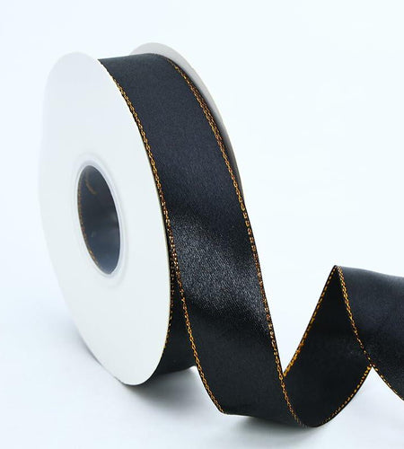 BAEKZ 1in Black Satin Ribbon Gold Edged 50 Yd Roll Flower Gift Decor