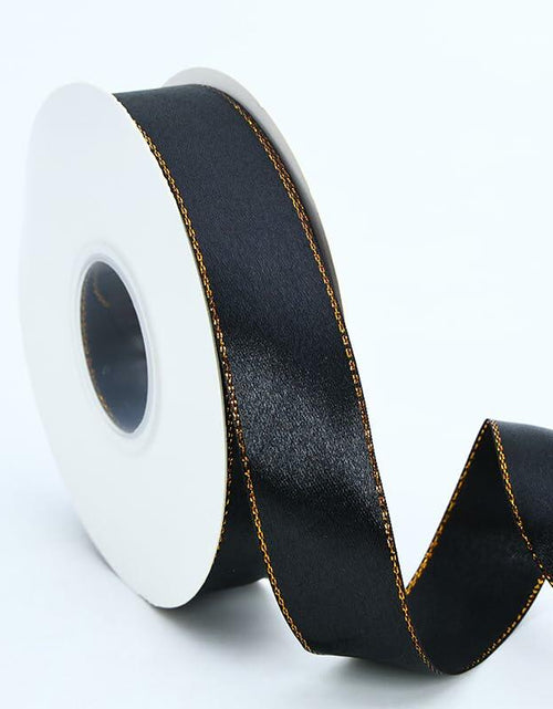 Load image into Gallery viewer, BAEKZ 1in Black Satin Ribbon Gold Edged 50 Yd Roll Flower Gift Decor
