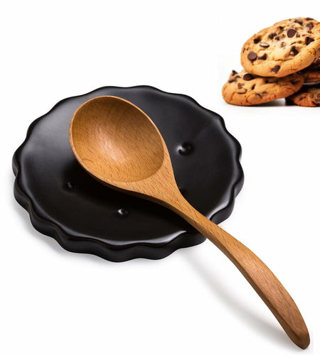 Black 5 Inch Cracker-Shaped Spoon Rest Heat-Resistant Kitchen Accessory