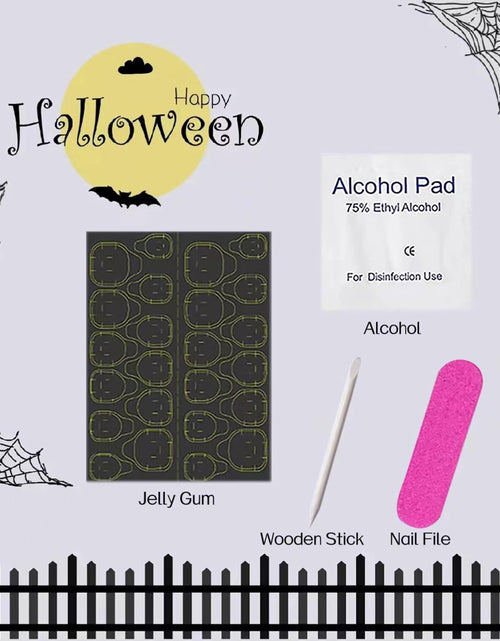 Load image into Gallery viewer, 24 Pcs Halloween Acrylic Press On Nails Medium Almond Ghost Pumpkin Bat Design
