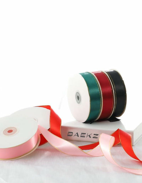 Load image into Gallery viewer, BAEKZ 1in Black Satin Ribbon Gold Edged 50 Yd Roll Flower Gift Decor
