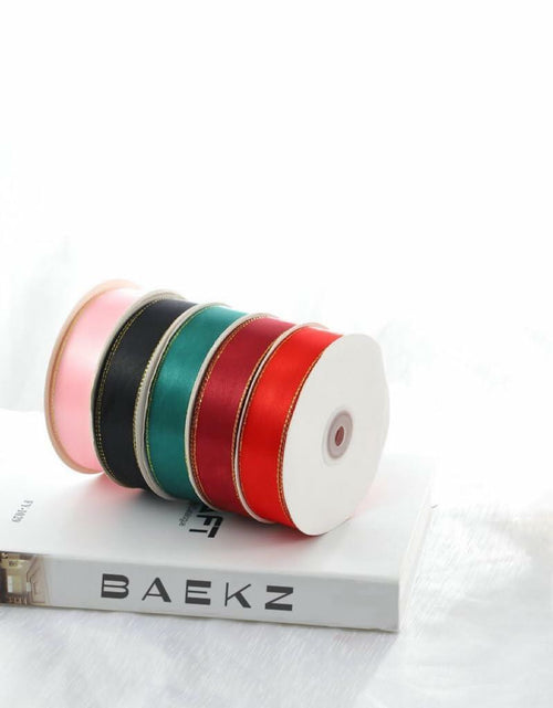 Load image into Gallery viewer, BAEKZ 1in Black Satin Ribbon Gold Edged 50 Yd Roll Flower Gift Decor
