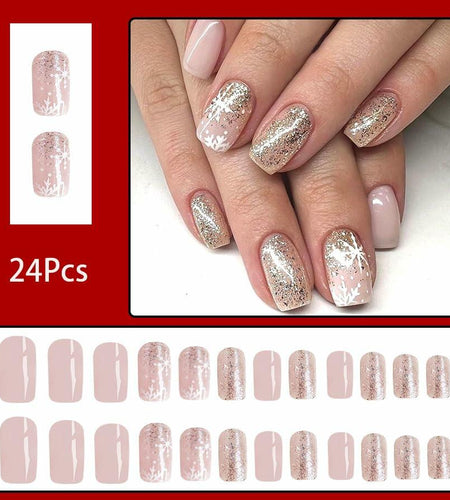 24 Pcs Medium Christmas Press-on Nails Glossy Design Square with Glue