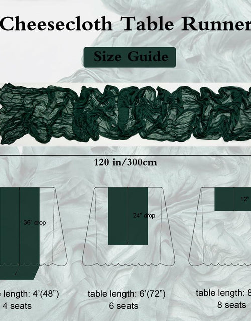 Load image into Gallery viewer, Booque Valley 3 Pack Green Cheesecloth Christmas Table Runner 35x120in Boho
