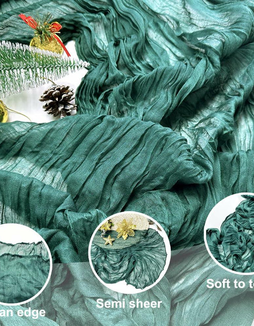 Load image into Gallery viewer, Booque Valley 3 Pack Green Cheesecloth Christmas Table Runner 35x120in Boho
