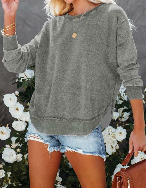 Load image into Gallery viewer, SHEWIN Womens Sweatshirt Lightweight Loose Fit Crewneck Long Sleeve M Gray
