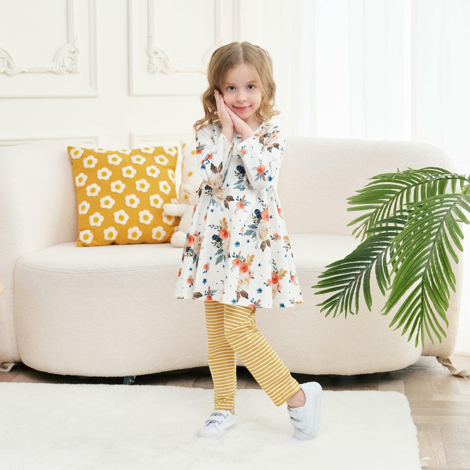 Aimaopao Toddler Girls Red Floral Tunic Top & Pants Set Size 6T