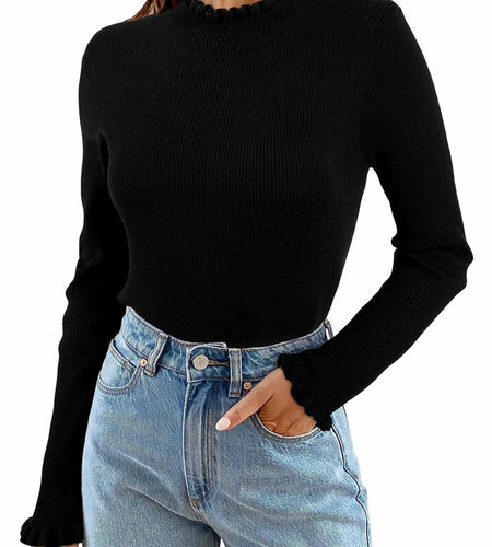 EVALESS Womens White Ribbed Knit Slim Fit Crewneck Sweater Medium