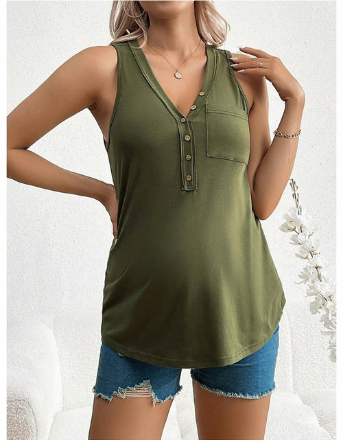Load image into Gallery viewer, SOLY HUX Women's Maternity Tank Top Small Army Green V Neck Sleeveless
