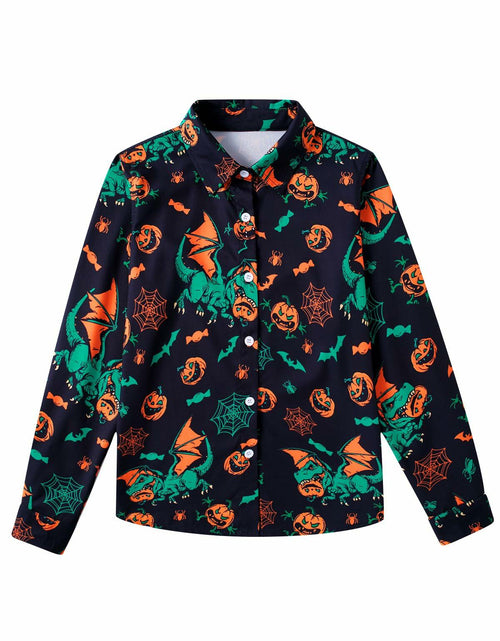 Load image into Gallery viewer, Boys Halloween Dinosaur Shirt Size 10 Long Sleeve Pumpkin Button Up
