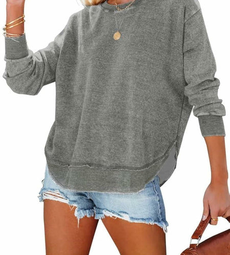 SHEWIN Womens Sweatshirt Lightweight Loose Fit Crewneck Long Sleeve M Gray