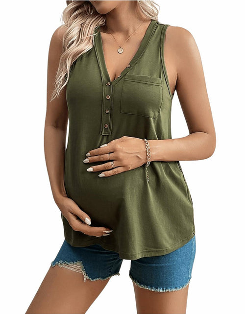 Load image into Gallery viewer, SOLY HUX Women's Maternity Tank Top Small Army Green V Neck Sleeveless
