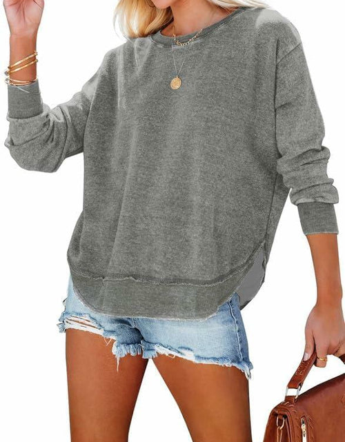 Load image into Gallery viewer, SHEWIN Womens Sweatshirt Lightweight Loose Fit Crewneck Long Sleeve M Gray
