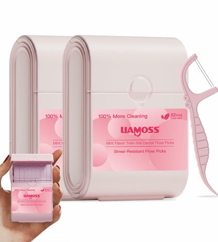 LIAMOSS Twin-Line Dental Flossers 104 Count Pink Shred Resistant Picks