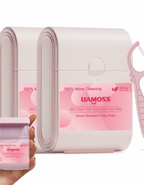 Load image into Gallery viewer, LIAMOSS Twin-Line Dental Flossers 104 Count Pink Shred Resistant Picks

