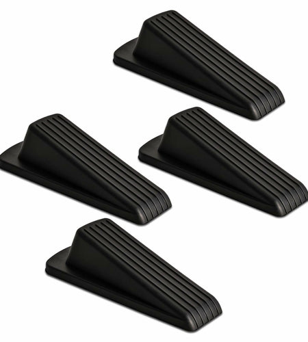 Rubber Door Stopper Wedge Black 4 Pack Sturdy Stackable Floor Door Stops