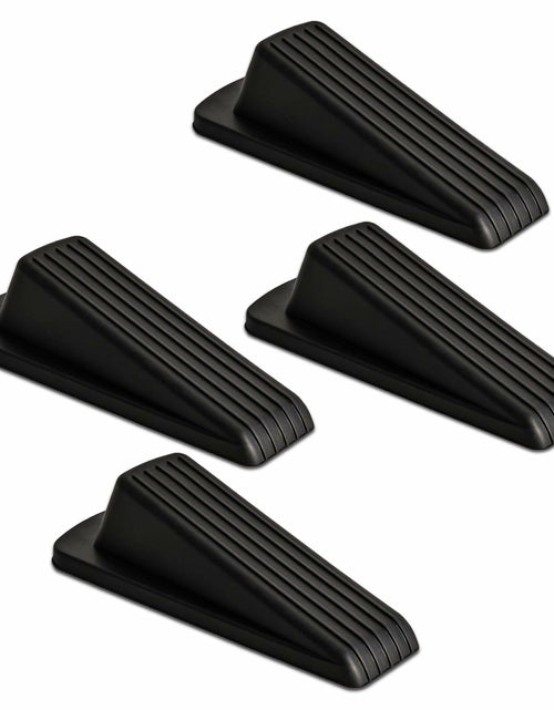 Load image into Gallery viewer, Rubber Door Stopper Wedge Black 4 Pack Sturdy Stackable Floor Door Stops
