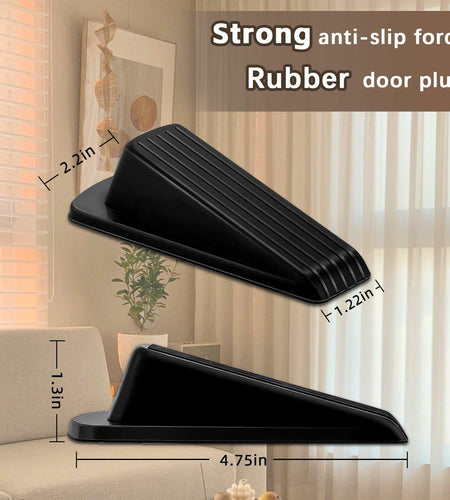Rubber Door Stopper Wedge Black 4 Pack Sturdy Stackable Floor Door Stops