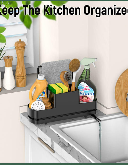 Load image into Gallery viewer, FUNKYLEE Kitchen Sink Sponge Holder Caddy with Brush Holder &amp; Soap Dispenser
